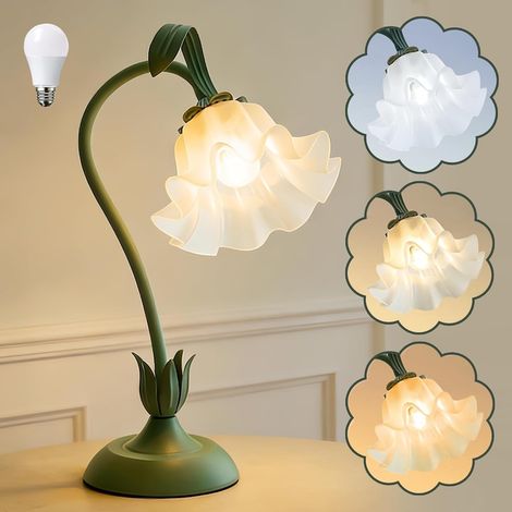 Lampada da scrivania, 3 modalità di colore, lampada da comodino, fiore di giglio, lampada da lettura, per comodino, soggiorno, camera da letto, illuminazione d'ambiente, decorazione d'interni, verde (1/5)