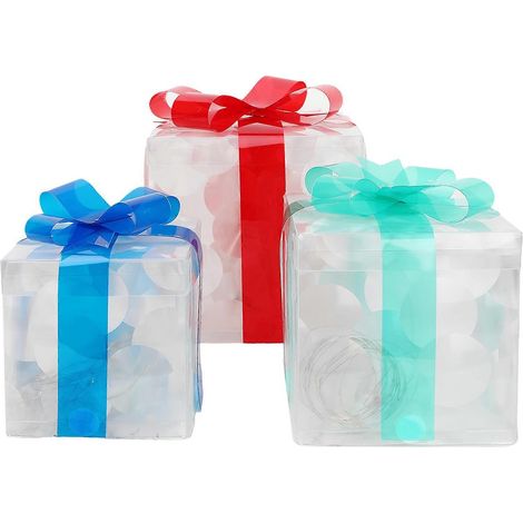 Lot de 3 boîtes cadeaux de Noël lumineuses, pliables, à piles, lumière chaude - WELLNGS Bleu Vert Rouge Bleu Vert Rouge (1/5)