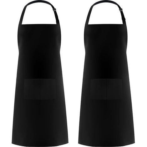 2 piezas,Delantal para barbacoa,Delantal de cocina negro,Delantal para damas y caballeros,Delantal para hostelería,Delantal de cocina ajustable (1/5)