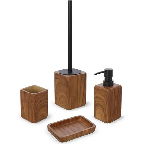 Set accessori bagno 4 pezzi in poliresina effetto legno Radici (1/5)