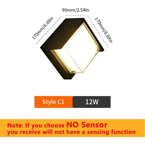 (Style C1 12W - Blanc chaud - Sans capteur) Applique murale LED moderne avec détecteur de mouvement, compatible intérieur/extérieur, AC85-265V, étanche IP66, idéale pour la décoration de jardins, rues (1/5)
