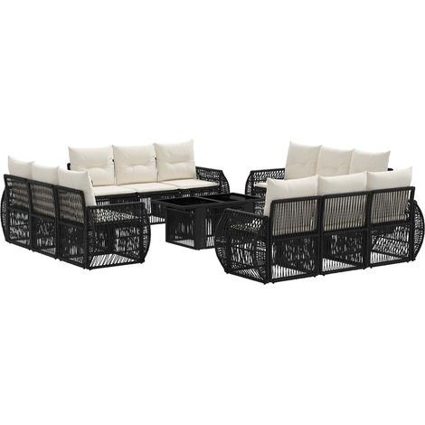 Conjunto de sofás de jardín 13 uds. Negro y Blanco Crema vidaXL (1/5)