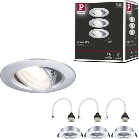 Spots encastrés kit de 3 orientable rond 90 mm 30° GU10 max. 3x10W 230 V Chrome mat Luminaire encastré - luminaire sans ampoule (1/5)