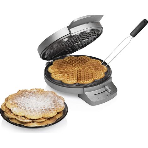 Waffeleisen 5 dünne herzförmige Herzchen Waffeln & Waffelgabel, Ø20cm 1200W (1/5)