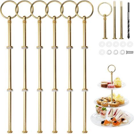 Présentoir à desserts à plusieurs niveaux - Présentoir à étages pour réceptions - Hauteur réglable - Kit de perçage inclus - Alliage de zinc - Finition dorée - Antirouille et durable - Ensemble de 6 b (1/5)
