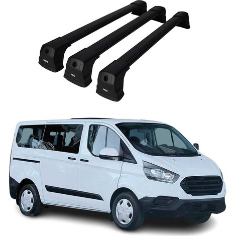 OMAC Dachträger Querträger kompatibel mit Ford Transit Custom / Tourneo Custom I 2012-2023 – 3 Stangen – Abschließbar – Aluminium Schwarz (1/5)