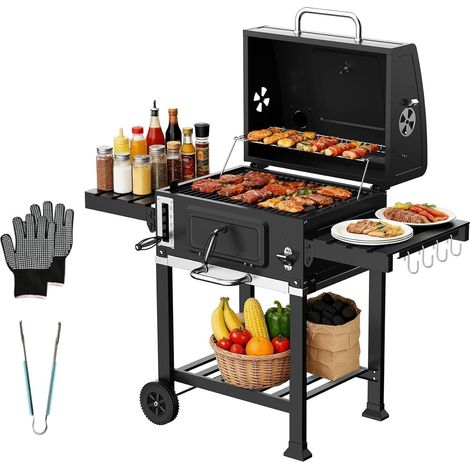 Teeno XXL Charcoal Barbecue Plug and smoking unit, XXL barbecue with warming rack, parties and family gatherings (1/5)
