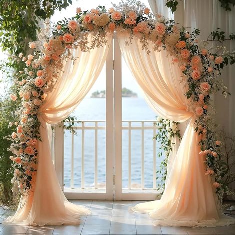 0,75 x 8 M Mariage Arche Tenture, 1 Pièce Mariage Decor pour Arche de Mriage de pour Décoration Toile de Fond Rideau de Gaze de Fenêtre Voile Draperie Transparent Tulle, (Champagne) (1/5)
