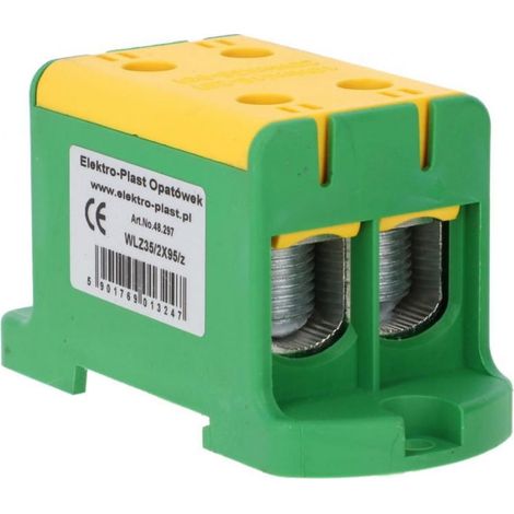 Bloc de distribution 2x1 pôle AL/CU 16-95mm2 jaune-vert montage plat et sur rail WLZ35/2x95/z 48.297