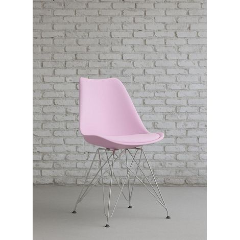 ORION91 Silla VEGA Estructura Cromada Asiento Acolchado Piel Sintética Color Rosa – 48 x 41 x 82 cm Comedor Oficina Salón Teletrabajo Cocina - SpazioLuzio (1/5)