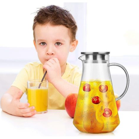 Glaskessel, 1,5 l handgemachter heier / kalter Kessel mit Edelstahldeckel, Saftbecher, Eistee-Kessel, Saft, Wein, Milch, Tee, Kaffeekessel (1/5)