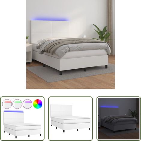 vidaXL LED-Bett - Boxspringbett mit Matratze & LED Weiß 140x200 cm Kunstleder (1/5)