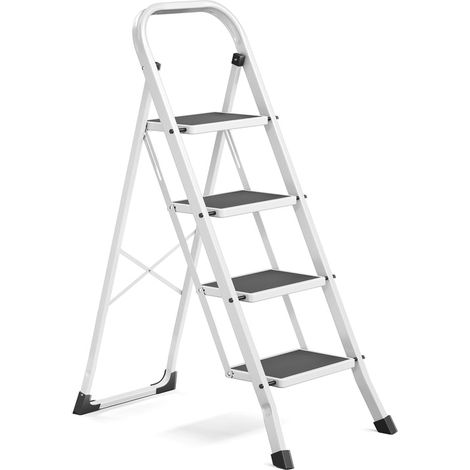 Échelle marchepied pliante 2 marches antidérapant 89 x 45 x 127 cm usage intérieur extérieur style moderne en acier blanc (1/2)