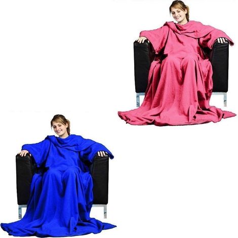 COPERTA CON MANICHE IN CALDO PLED PLAID PILE PER UOMO DONNA INVERNO - Blu - Colore: Blu