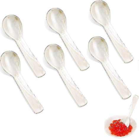 Cuillères à caviar en nacre, fabriquées à la main avec un manche rond, idéales pour le caviar, les œufs et la glace. (1/5)
