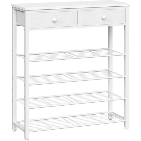 Shoe Rack, Narrow Shoe Rack, 75 x 11 x 93 cm with 2 Drawers and 4 Metal Shelves, Entrance Table, Hallway, Balcony, Living Room, White (1/5)