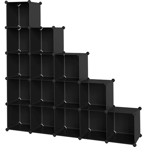Unità di stoccaggio fai da te con 16 scomparti ripiano in plastica PP divisorio per armadio scarpiera per camera da letto cantina ufficio nero 120000689