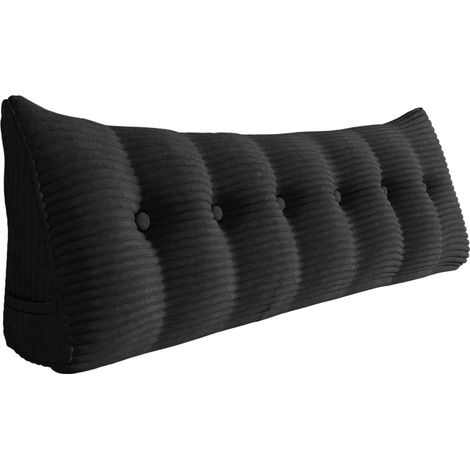 VERCART Coussin de Lecture, Oreiller Traversin Soutien Dorsal, Triangulaire Coussin à Coins, Gros Coussin Canapé, Coussin tête de Lit Dossier, Coussin de Repos Cale Dos en Velours côtelé Noir 200cm