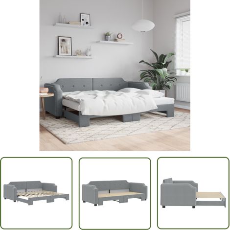 The Living Store Lit de jour avec gigogne sans matelas gris clair 90x200 cm - Canapé Convertible - Lit Deux Places - Lit D'appoint - Literie - Meubles De Salon (1/5)