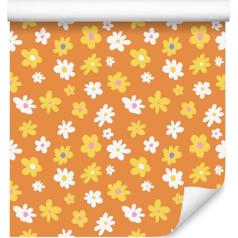 Papier peint à fleurs pêche et or pour salon et chambre 50x1000 cm (1/5)