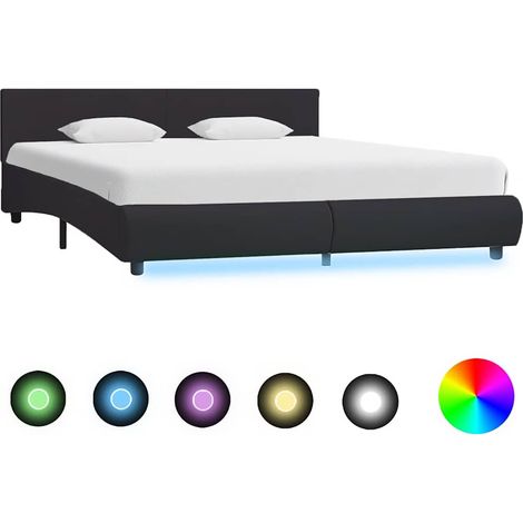 Lit double  Lit adulte  Cadre de lit avec LED sans matelas noir 160x200 cm
