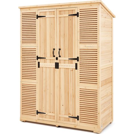 VEVOR Abri de Jardin, 1473x680x1980 mm, Grand Abri de Rangement a Outils Exterieur en Bois de Cedre, avec Etageres, Portes Verrouillables, Toit Etanche, Armoire de Stockage pour Patio, Cour, Pelouse