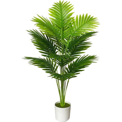 Plante Artificielle Intérieur Faux Plantes en Pot Plastique avec 18 Tropical Palmier Arbre Feuilles pour Extérieur Maison Bureau Jardin Décoration Moderne (80cm Verte Paume) (1/5)