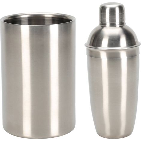 Barkeeper-Set, 2 Teile: Shaker und Eiskübel, aus Edelstahl (1/2)