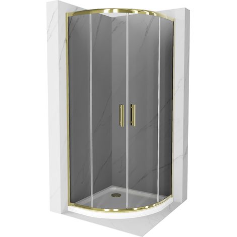 Mexen Rio cabina doccia semicircolare 90 x 90 cm, grafite, oro + piatto Flat, bianco - 863-090-090-50-40-4110G