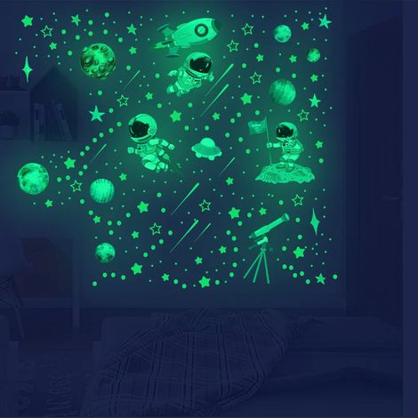 Pack 842 stickers muraux lumineux étoiles et lune pour chambre d'enfant, autocollants phosphorescents auto-adhésifs, déco plafond nocturne lumineuse dans le noir (1/4)