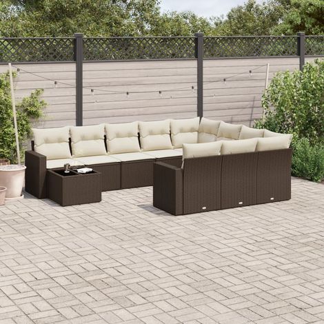 Set de sofás de jardín 11 pzas cojines ratán sintético marrón vidaXL (1/3)