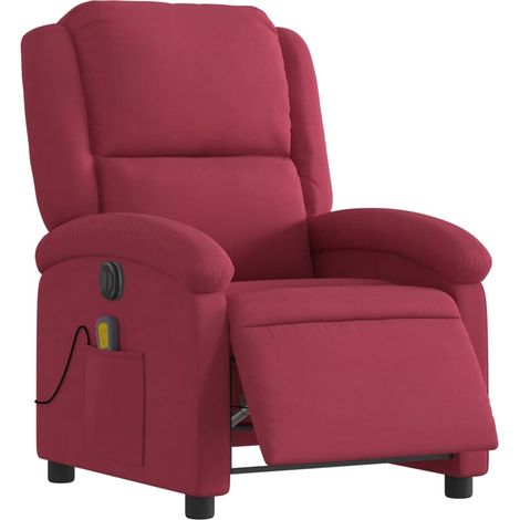 Poltrona relax porta TV confortevole rivestimento elettrico massaggiante in velluto rosso bordeaux DEC028063