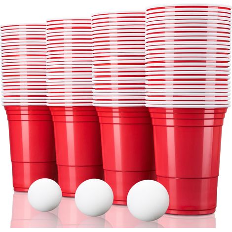 TRESKO Bicchieri rossi per feste 50 pezzi con 6 palline bicchieri per bere bicchieri riutilizzabili bicchieri di plastica bicchieri rossi per feste beer pong