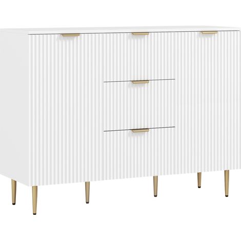 Buffet enfilade avec tiroirs et portes FUNDAO blanc effet cannelé (1/5)