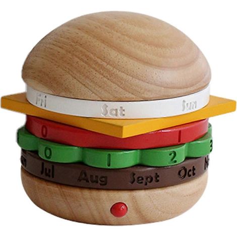 Calendrier de bureau rotatif en bois en forme de hamburger, couleur bois (1/5)