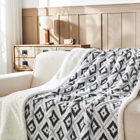 Plaid Polaire Sherpa Couverture Polaire Couverture de Canapé Plaid Fourrure Boheme Ultra Douce et Duveteuse Haute qualité-Grey 100150