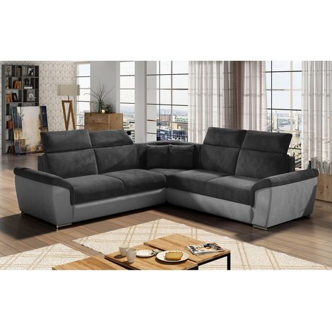 Canapé d'angle - convertible - FELIPE VELOURS - en tissu luxe gris foncé et gris clair, 5/6 places (1/5)
