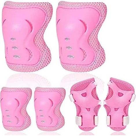 Protections pour skateboard enfant : genouillères, coudières, protège-poignets (roses) (1/4)