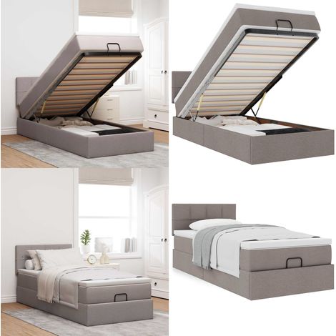 Cadre de lit ottoman avec matelas taupe 80x200 cm tissu - Cadre de lit - Matelas (1/5)