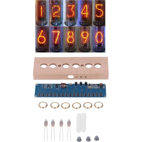Kit complet à monter soi-même pour horloge à tube fluorescent IN14 avec interface USB 5V. Les pièces de l'horloge à tube fluorescent IN14 doivent être assemblées séparément. Kit à monter soi-même pour