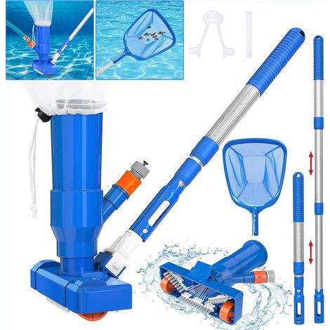 1 Ensemble de nettoyage piscine, aspirateur fond, épuisette, perche télescopique 68 pouces, plastique ABS, nylon, aluminium (1/5)