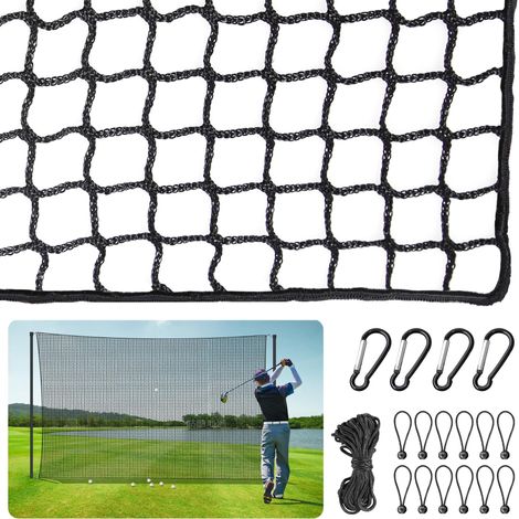 Recinzione da golf da 9,8x9,8 piedi, rete per palline a maglie quadrate da 2,5 cm, rete in polietilene ad alta densità annodata, con fibbia di sicurezza e corda elastica, ideale per giardino, uso inte