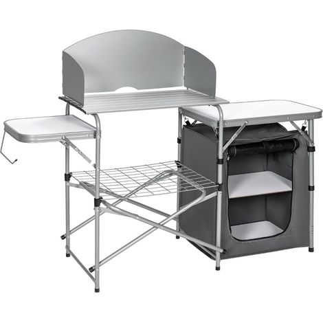 Tavolo da campeggio pieghevole con contenitore 146 x 45,5 x 112 cm pratico contenitore design moderno grigio alluminio 200013906