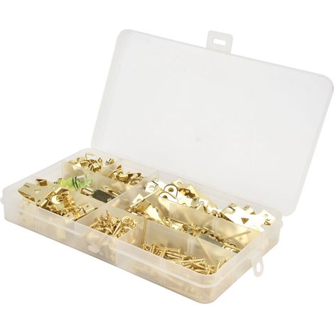 Lot de 283 Crochets pour Tableaux Argent, Supports Muraux Européens avec Niveau, Accroche Toiles, Horloges, Miroirs - Boîte de Rangement (1/5)