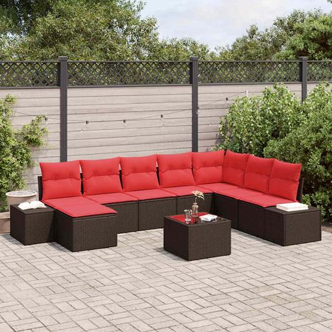 vidaXL Gartensofa-set mit Kissen 9 pcs Braun Poly-Rattan (1/5)