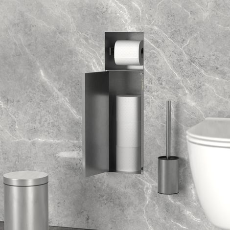 LuxeBath Modulo armadio da incasso bagno in acciaio inox argento con porta carta igienica piastrellabile, mensola portaoggetti a muro, set portarotolo, mobile salvaspazio per hotel (1/5)