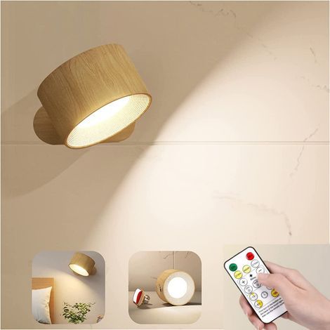 Lampe Murale Touch LED avec Port de Charge USB Contrôle Tactile, 3 Niveaux de Luminosité 3 Températures Rotatifs 360° Lampe de Chevet，Couleur du bois (1/5)