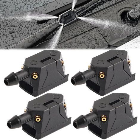4-teiliges Scheibenwaschdüsen-Set, Universal-Scheibenwischerdüsen, Auto-Scheibenwischerdüse, Scheibenwaschdüse für 8-mm- und 9-mm-Wischerarme (Schwarz), Nachbau (1/5)