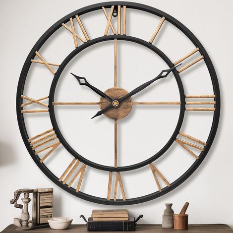 Horloge murale design vintage dorée 40 cm, chiffres romains silencieuse Pendule murale décorative dorée, métal vintage, lecture claire, facile à installer, pour salon, cuisine, chambre, entrée (1/5)