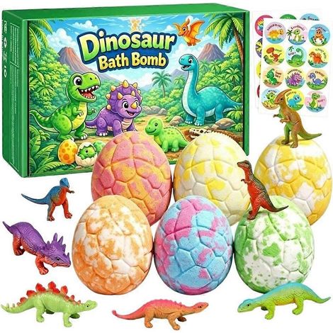 Kit de bain pour enfants avec 12 bombes de bain naturelles méga bulles, en forme de dinosaures. (1/5)